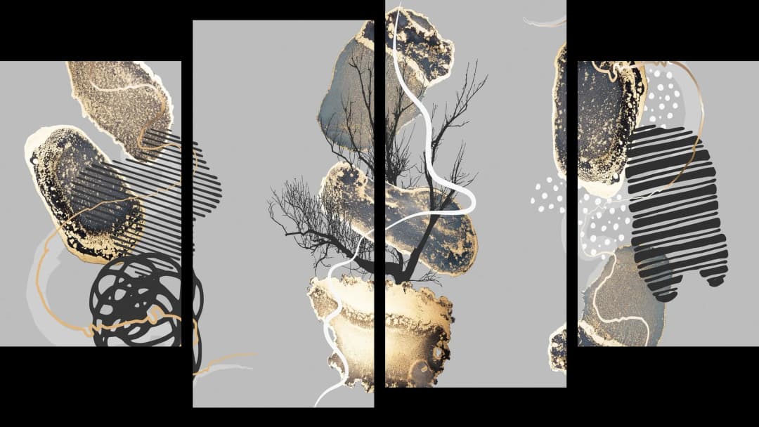 Gold Mixed Media Clusters – 4 Panels