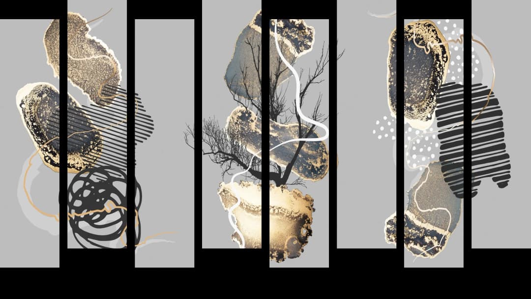 Gold Mixed Media Clusters – 8 Panels Up & Down