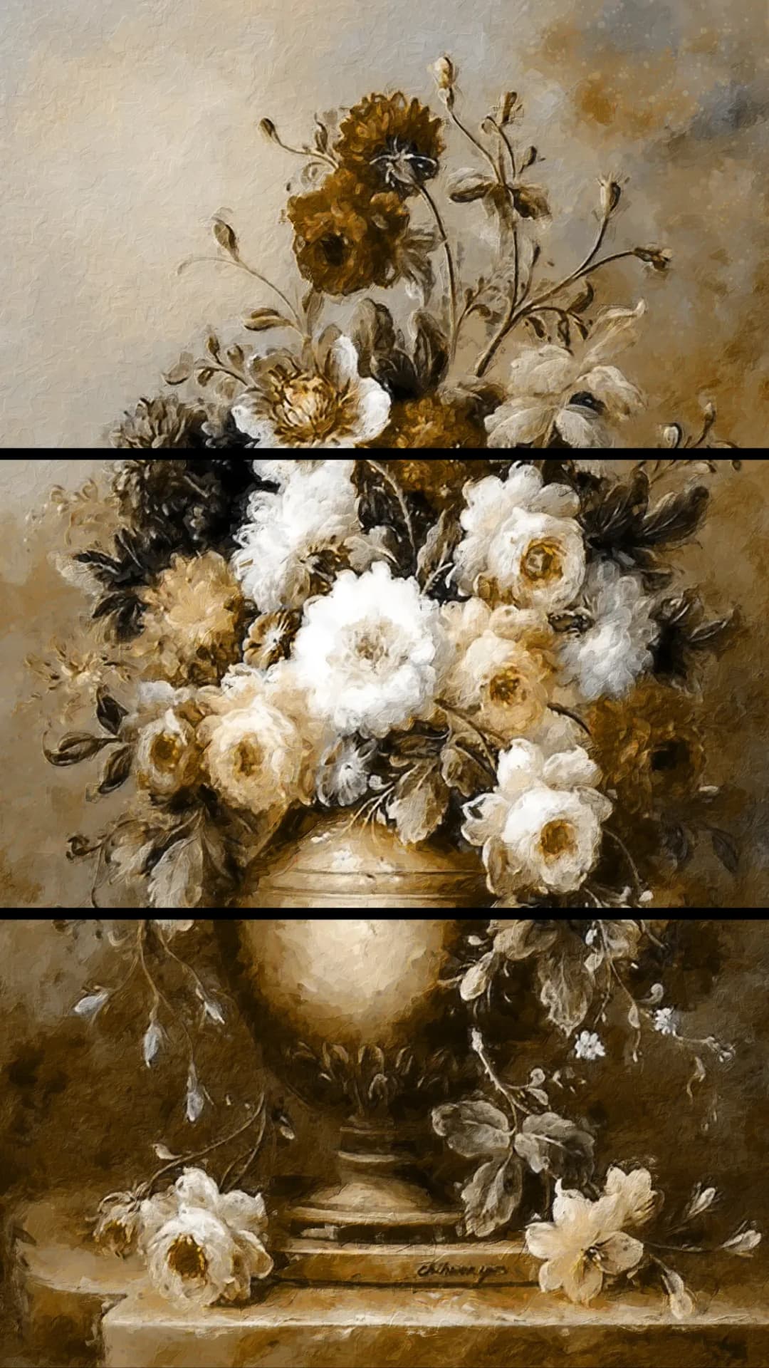Golden Floral Urn – 3 Panels