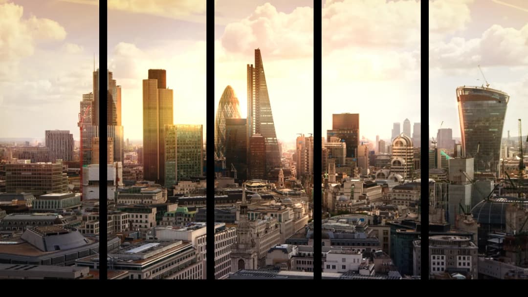 Golden London Skyline – 5 Panels Straight