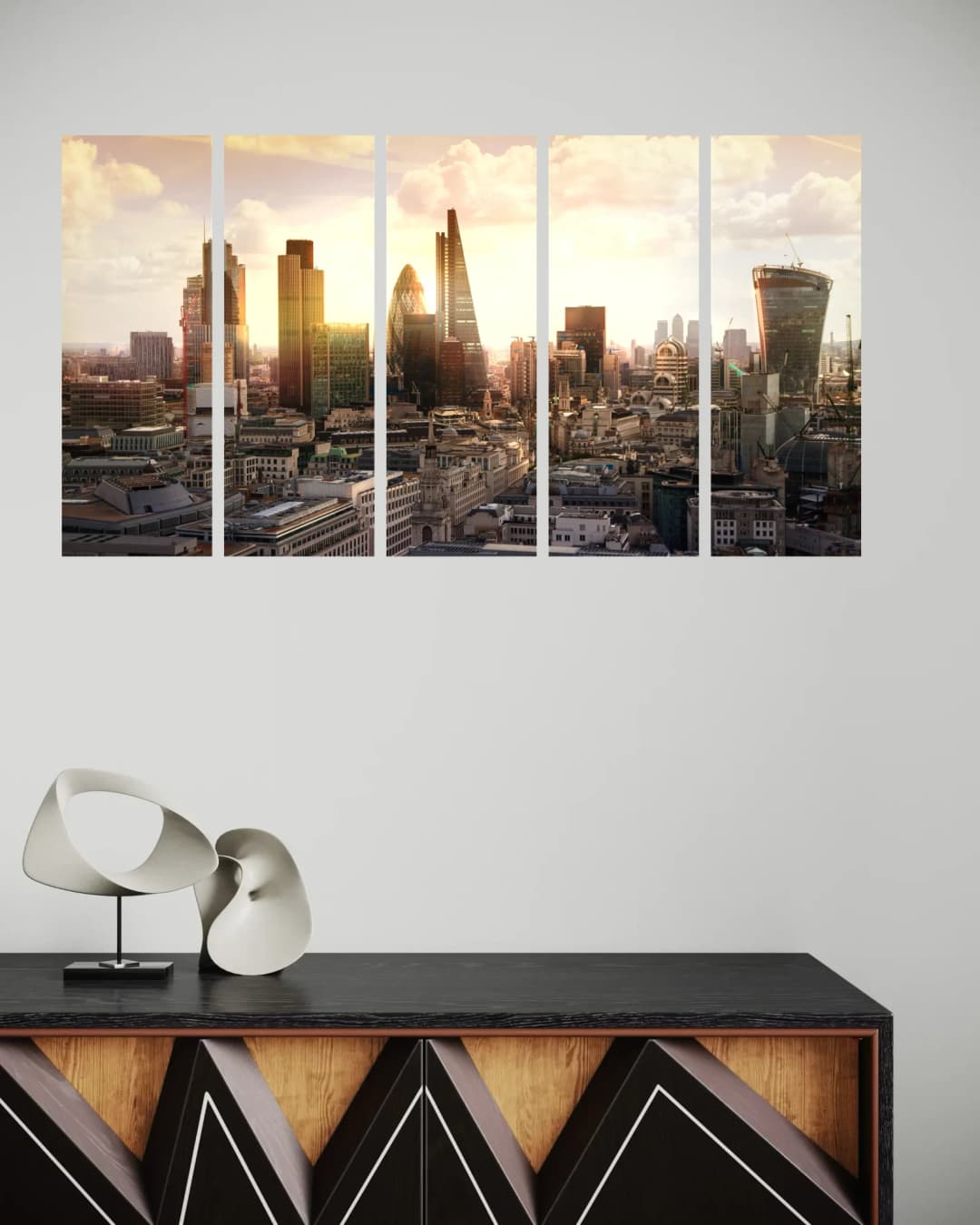 Golden London Skyline – 5 Panels Straight