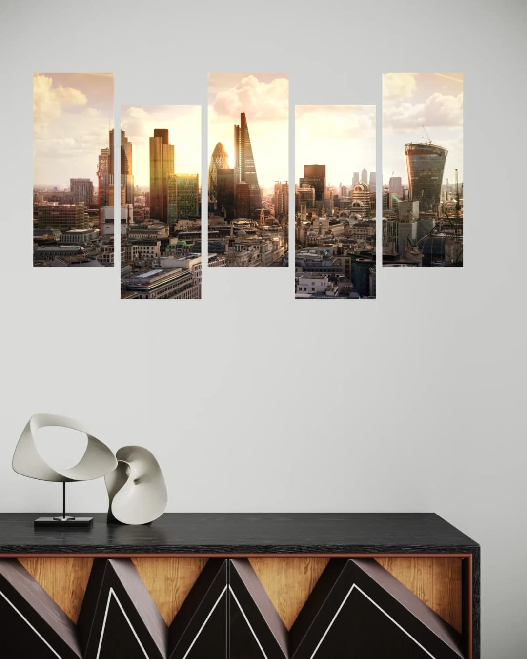 Golden London Skyline – 5 Panels Up & Down
