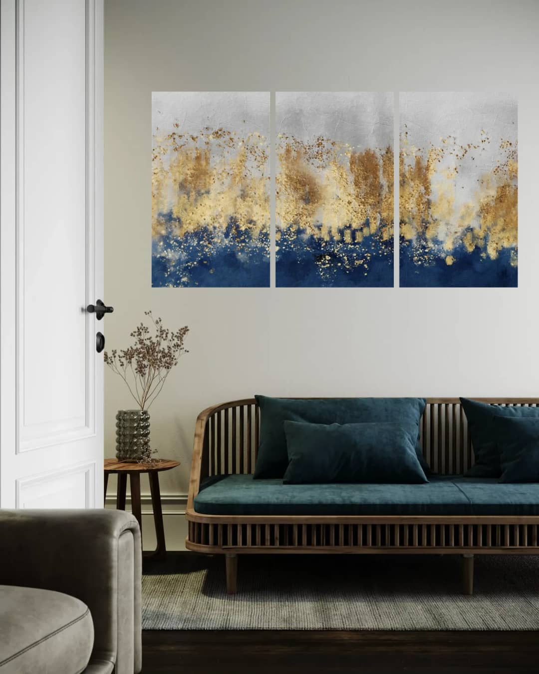 Golden Navy Skyline – 3 Panels