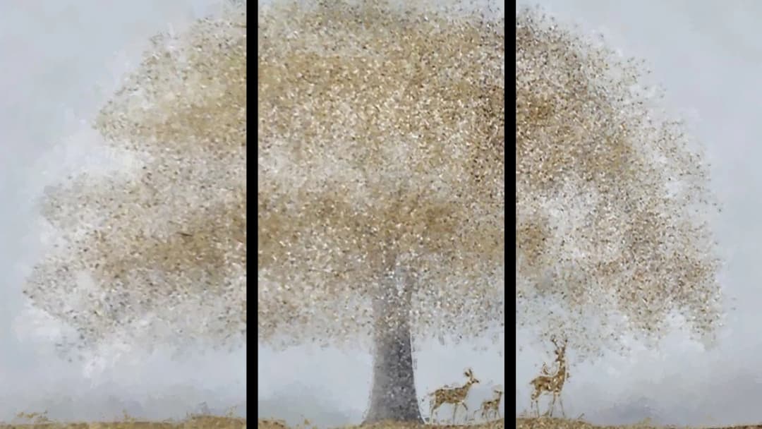 Golden Tree Deer – 3 Panels