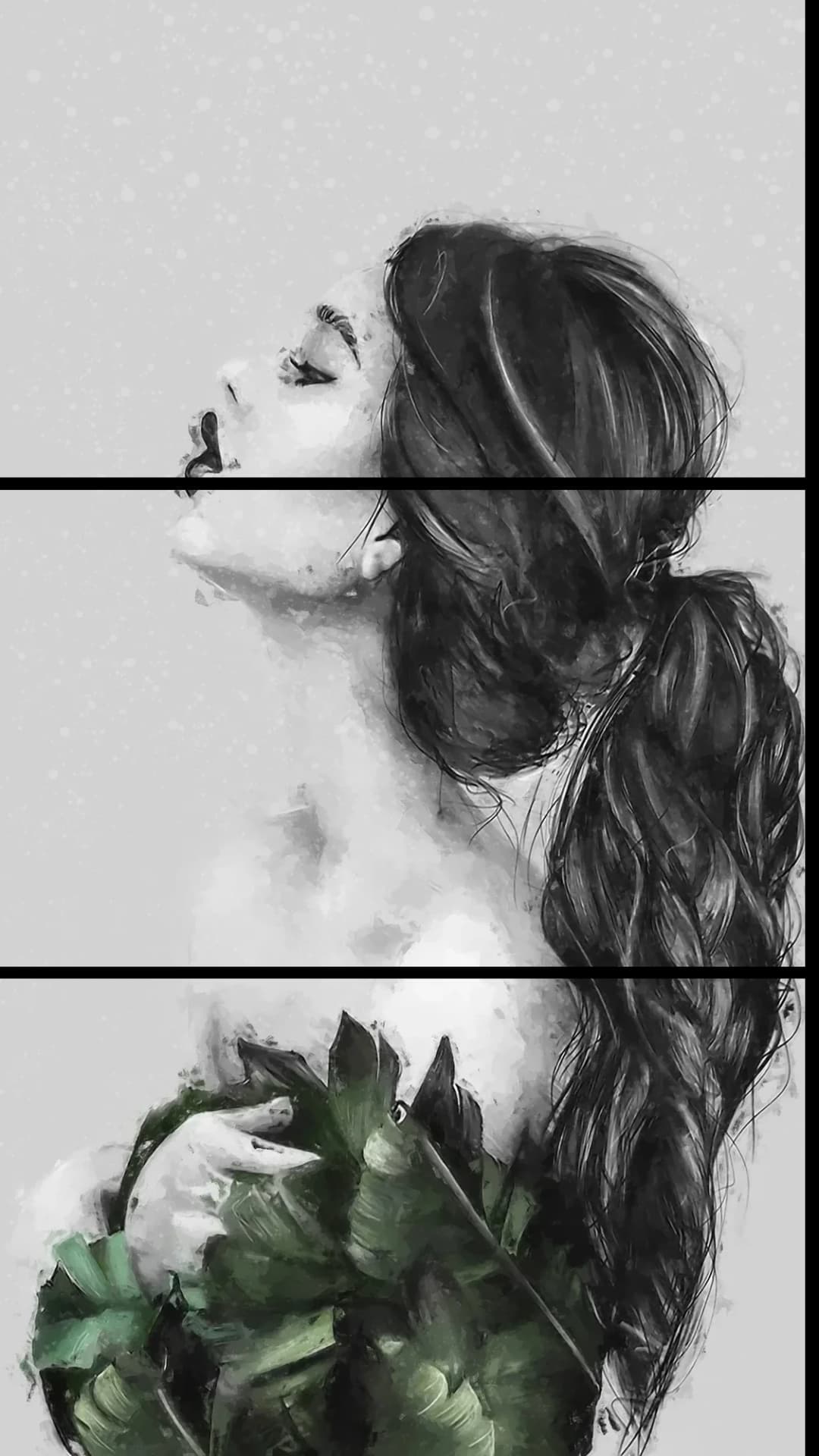 Green Plants Upward Gaze – 3 Panels