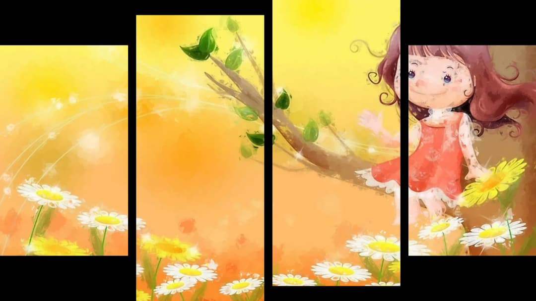 Happy Girl Daisy Field – 4 Panels