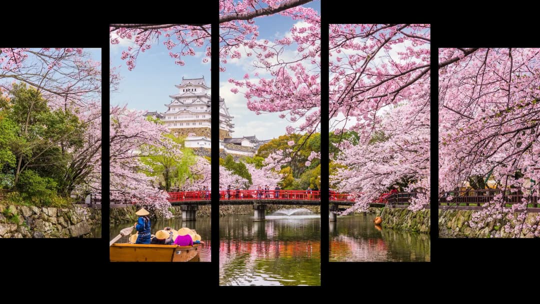 Japanese Cherry Blossom Castle – 5 Panels Hierarchy