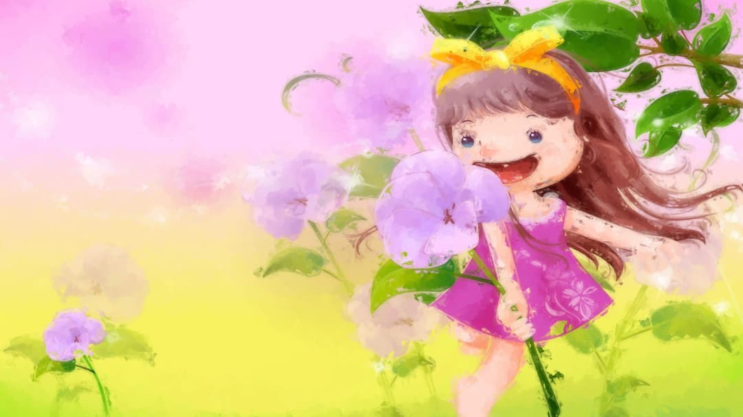 Joyful Girl Purple Flowers