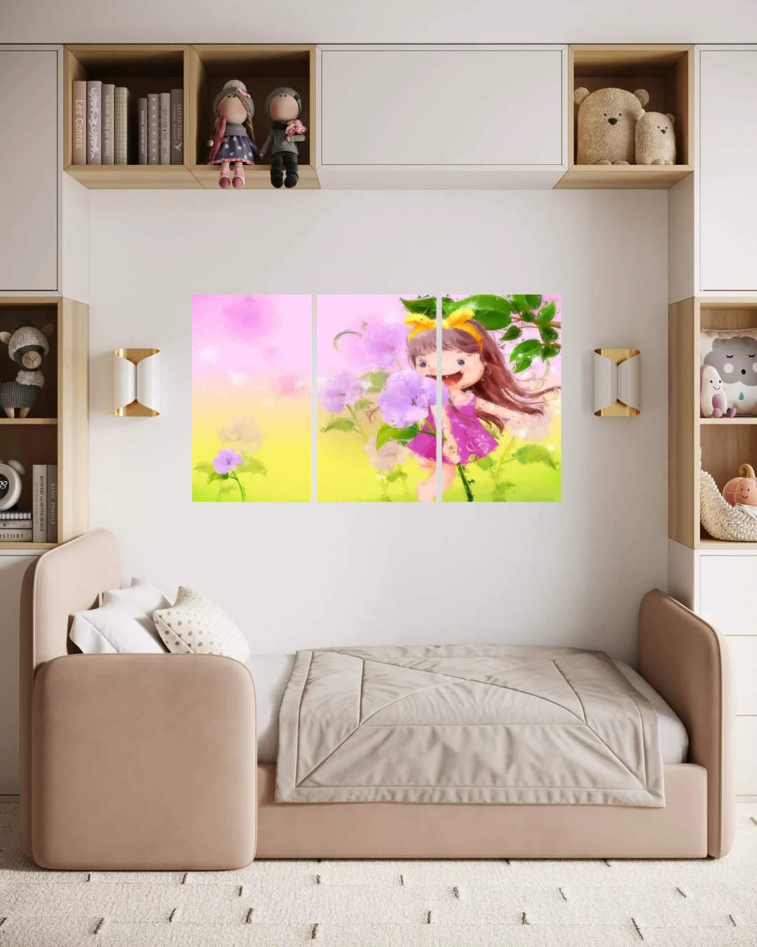 Joyful Girl Purple Flowers – 3 Panels