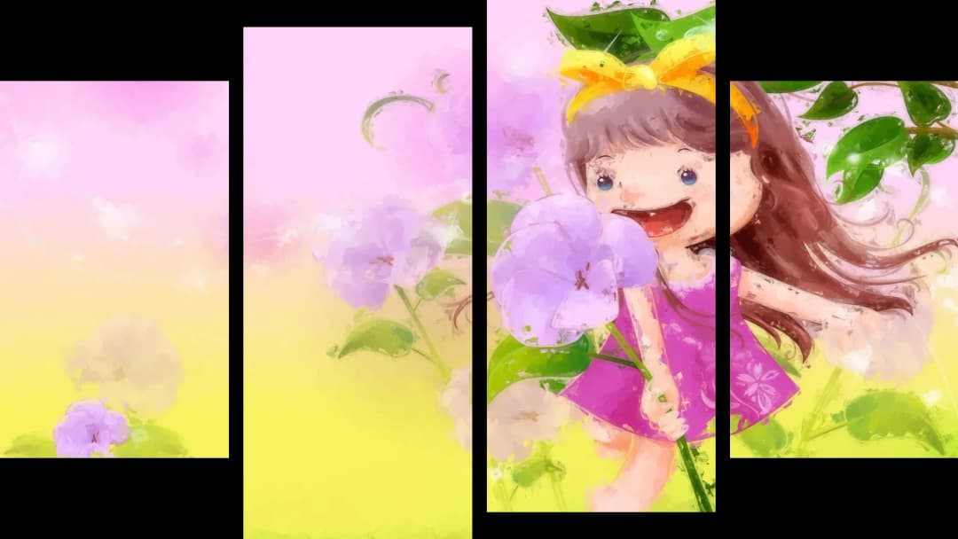 Joyful Girl Purple Flowers – 4 Panels