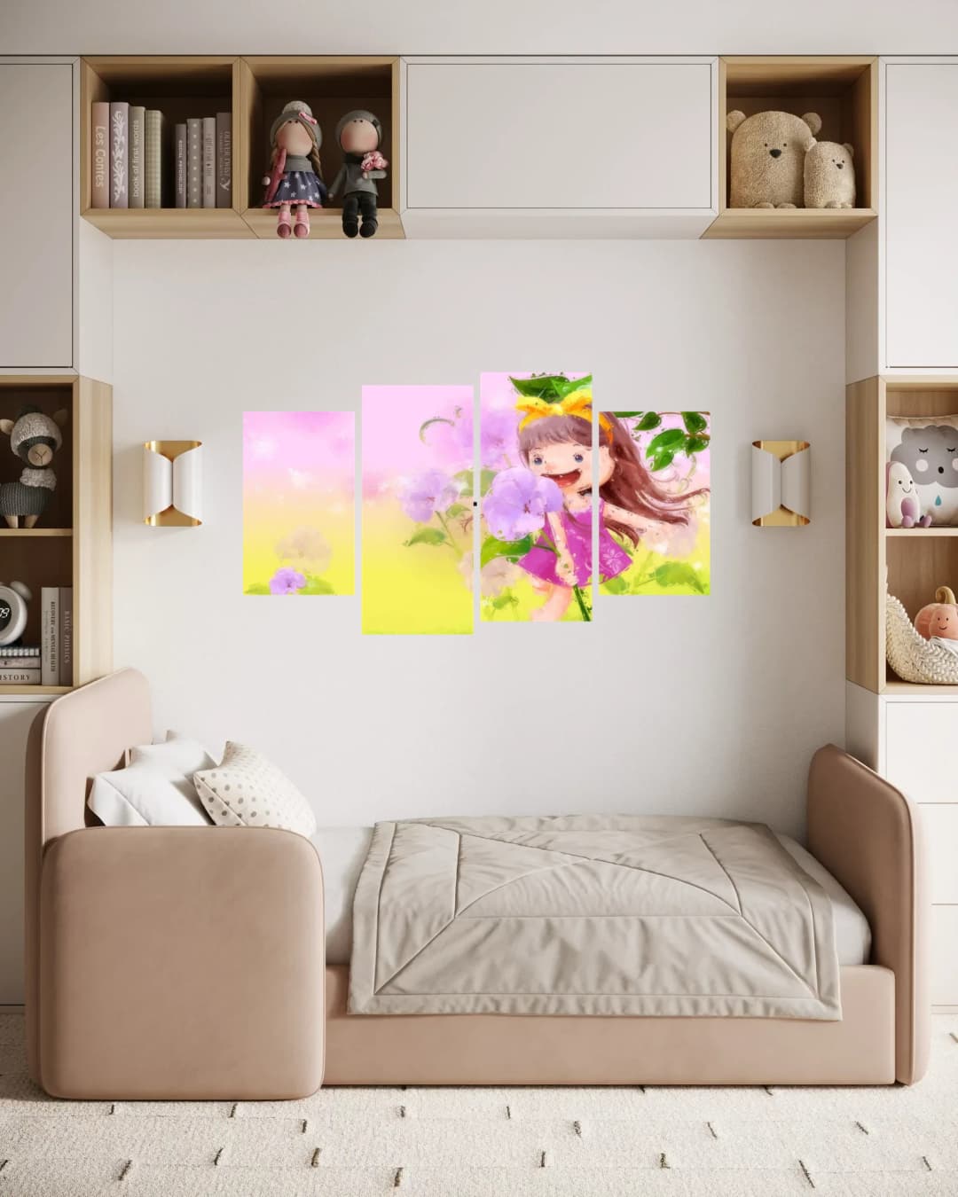 Joyful Girl Purple Flowers – 4 Panels