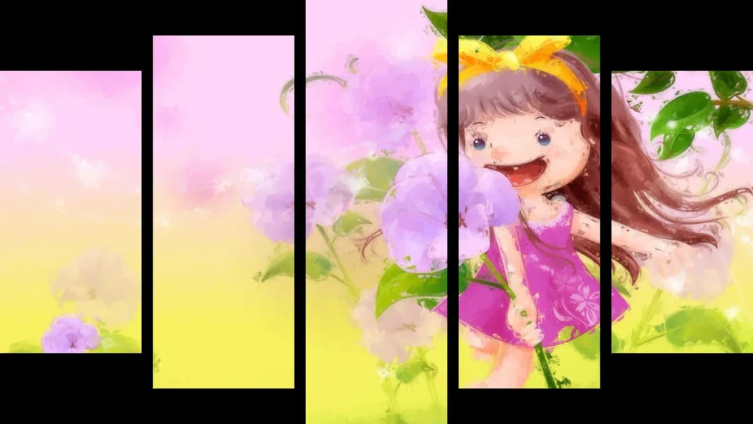 Joyful Girl Purple Flowers – 5 Panels Hierarchy