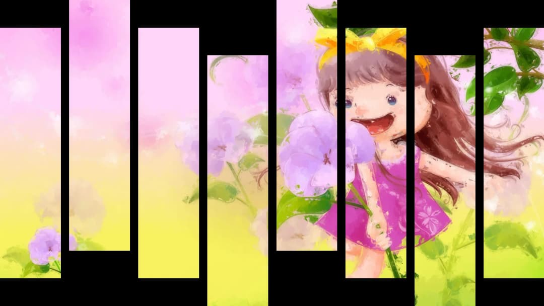 Joyful Girl Purple Flowers – 8 Panels Hierarchy