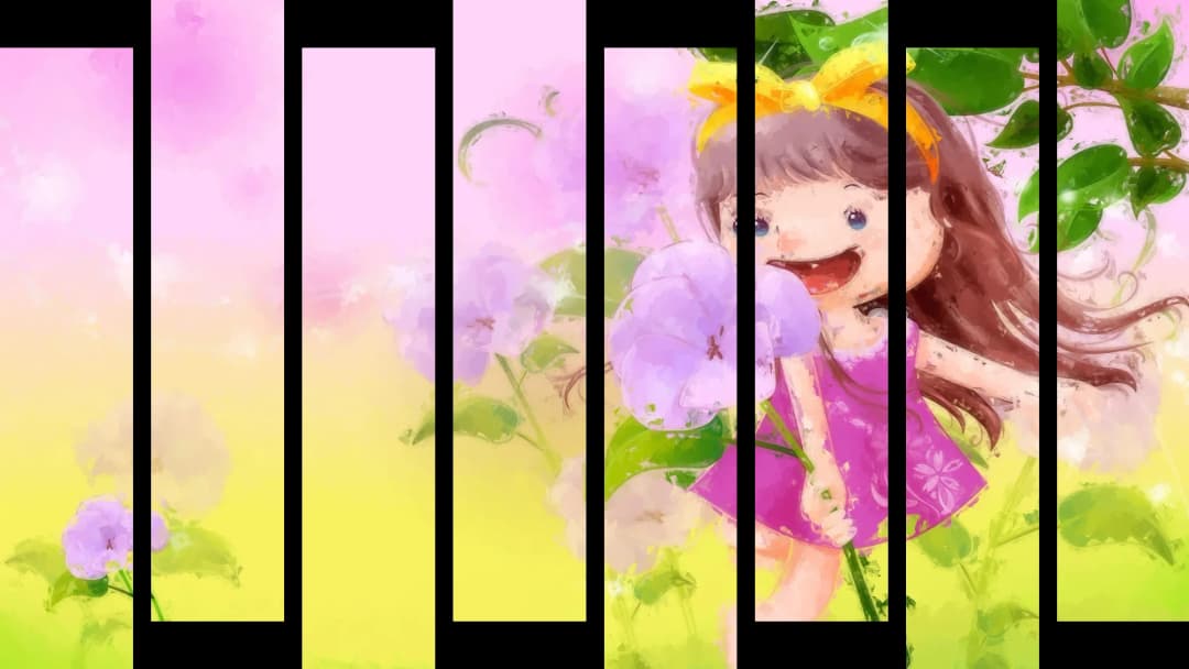 Joyful Girl Purple Flowers – 8 Panels Up & Down