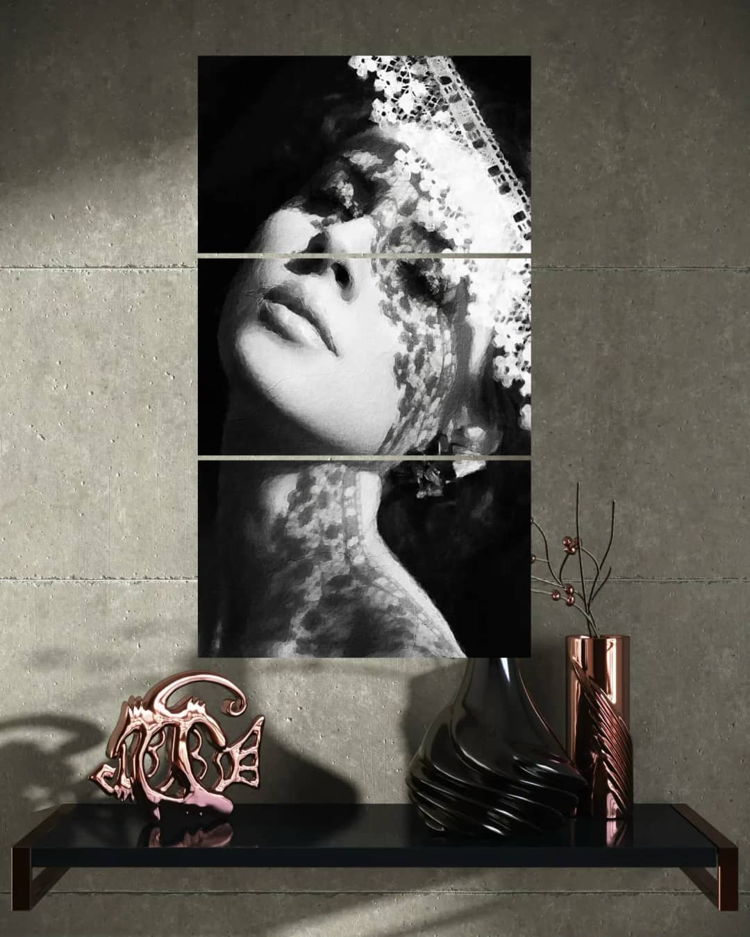 Lace Veil Portrait – 3 Panels