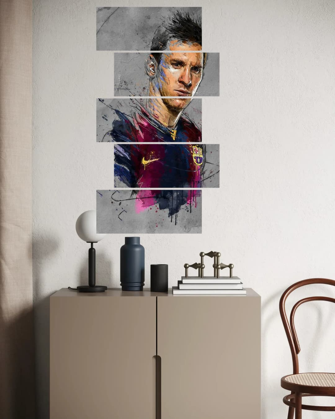 Messi Watercolor Barcelona Portrait – 5 Panels Up & Down