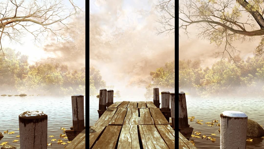 Misty Autumn Dock – 3 Panels
