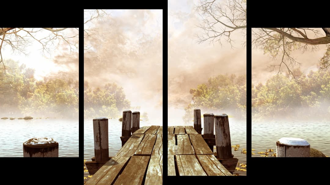 Misty Autumn Dock – 4 Panels