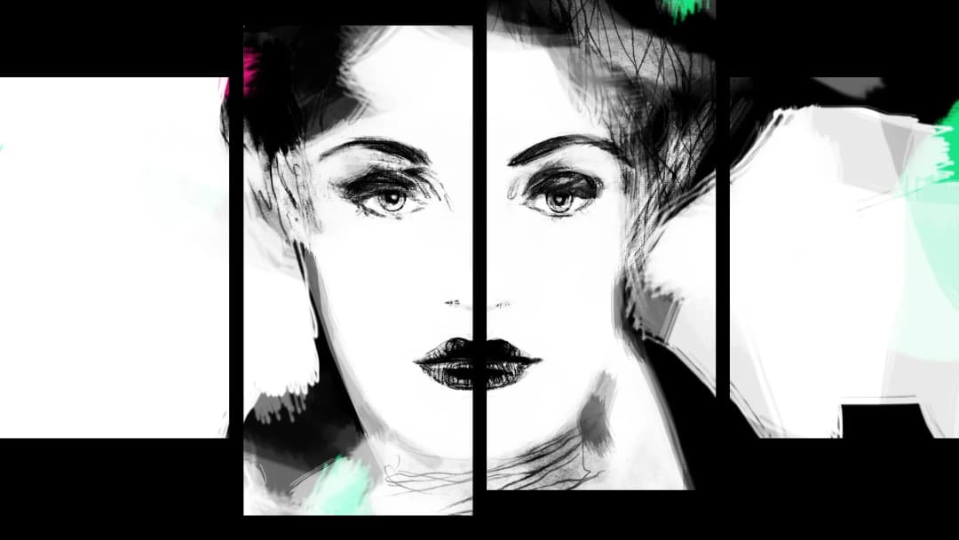 Monochrome Woman Sketch – 4 Panels