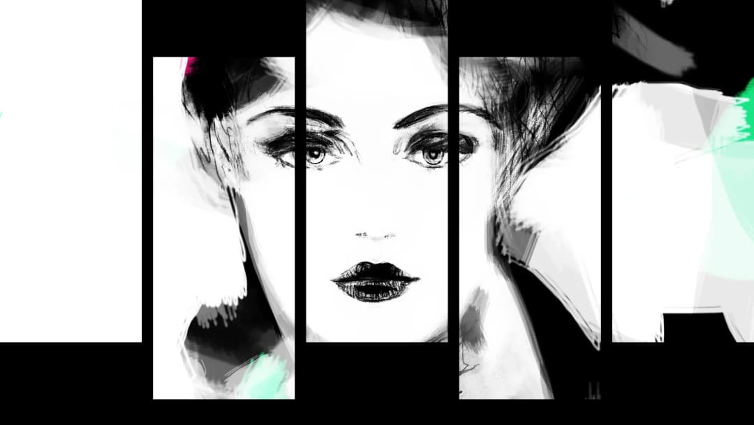 Monochrome Woman Sketch – 5 Panels Up & Down