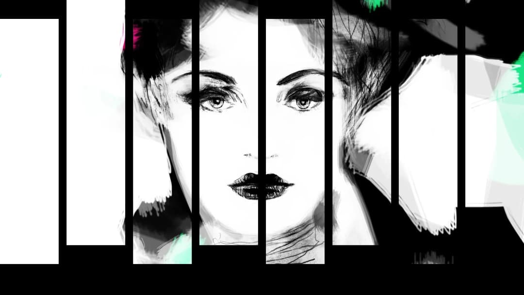 Monochrome Woman Sketch – 8 Panels Up & Down