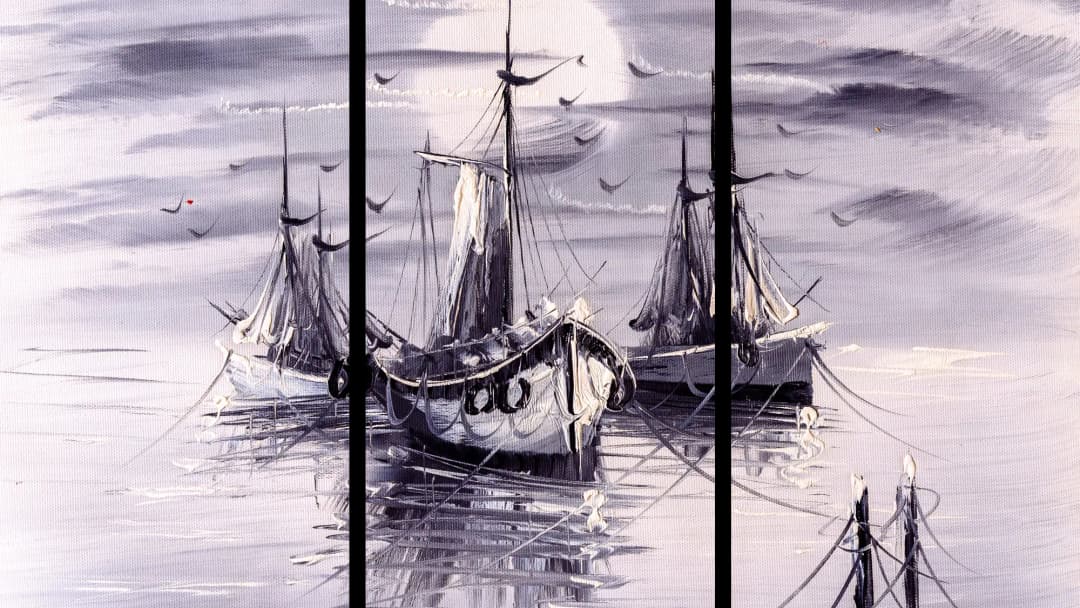 Moody Sailboats Foggy Harbor – 3 Panels