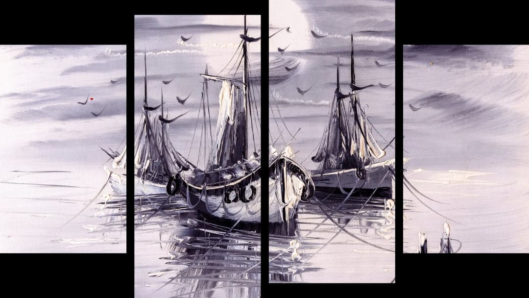 Moody Sailboats Foggy Harbor – 4 Panels