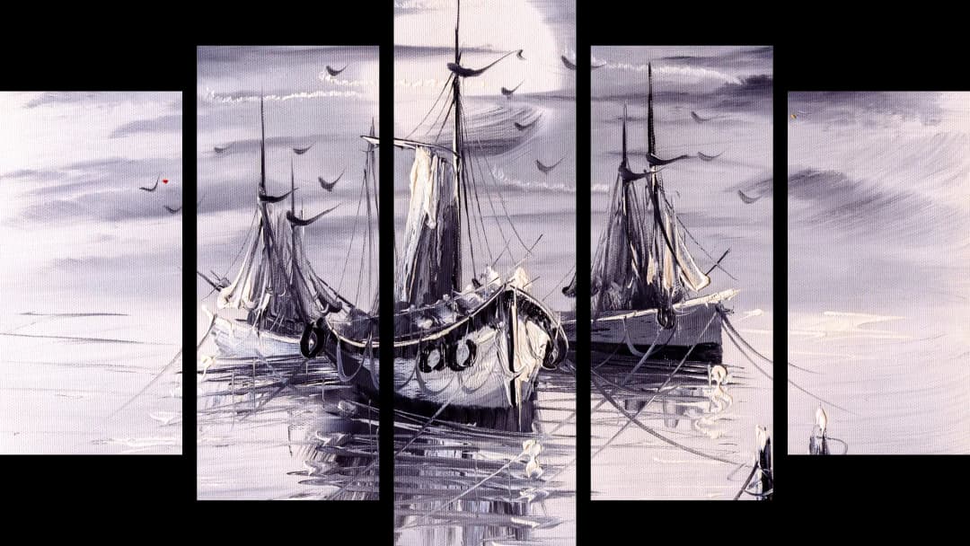 Moody Sailboats Foggy Harbor – 5 Panels Hierarchy