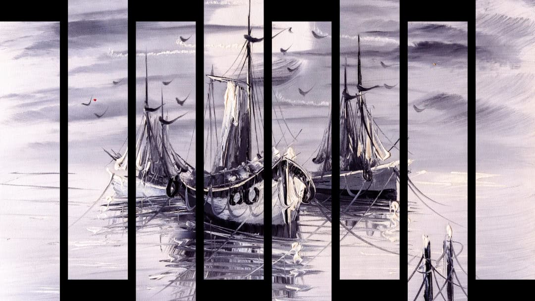 Moody Sailboats Foggy Harbor – 8 Panels Up & Down