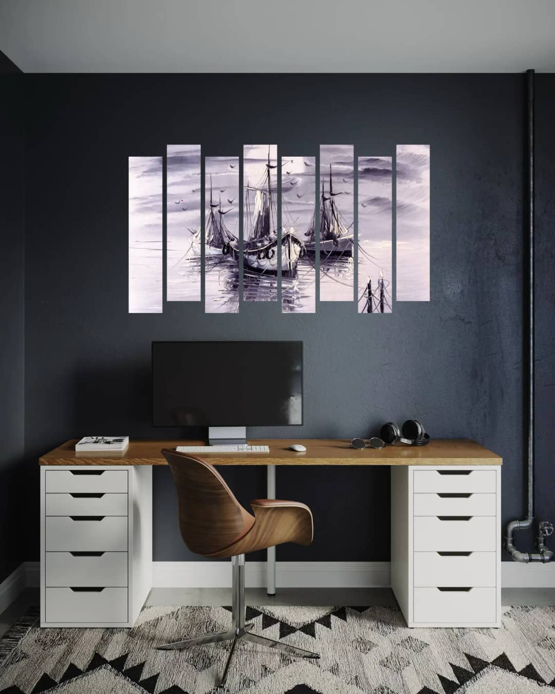 Moody Sailboats Foggy Harbor – 8 Panels Up & Down