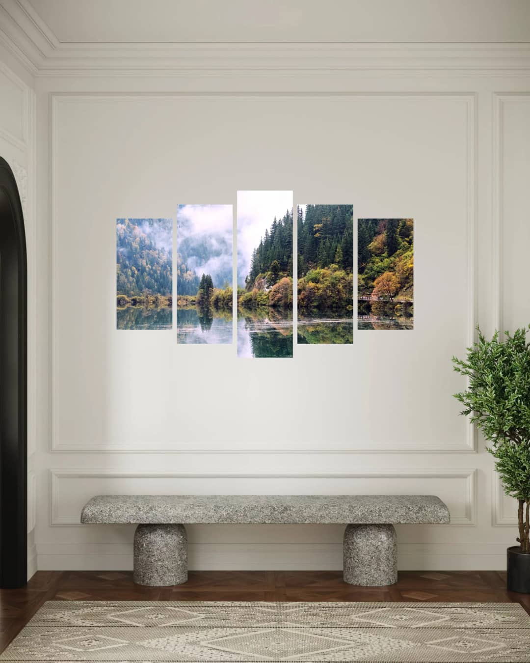 Mountain Forest Lake Reflection – 5 Panels Hierarchy