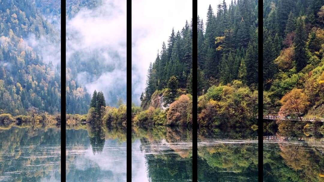 Mountain Forest Lake Reflection – 5 Panels Straight