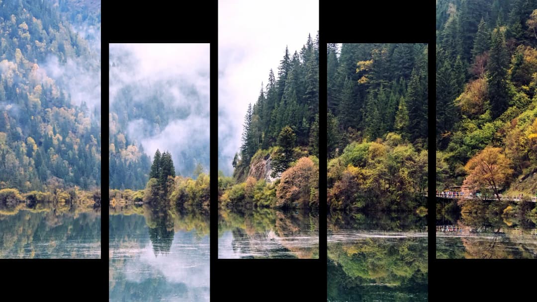 Mountain Forest Lake Reflection – 5 Panels Up & Down