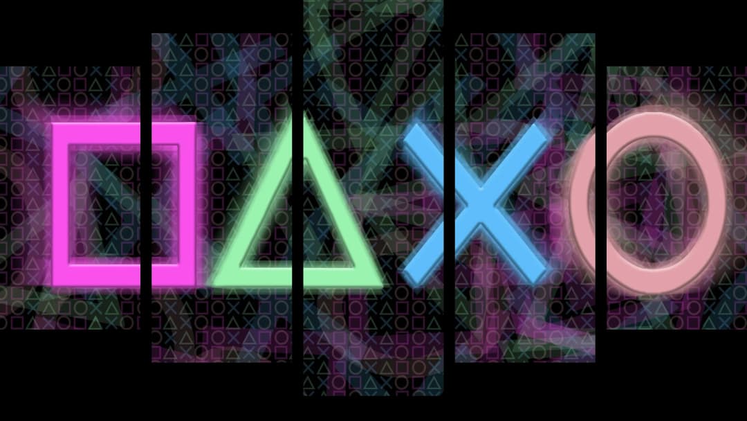 Neon PlayStation Symbols – 5 Panels Hierarchy
