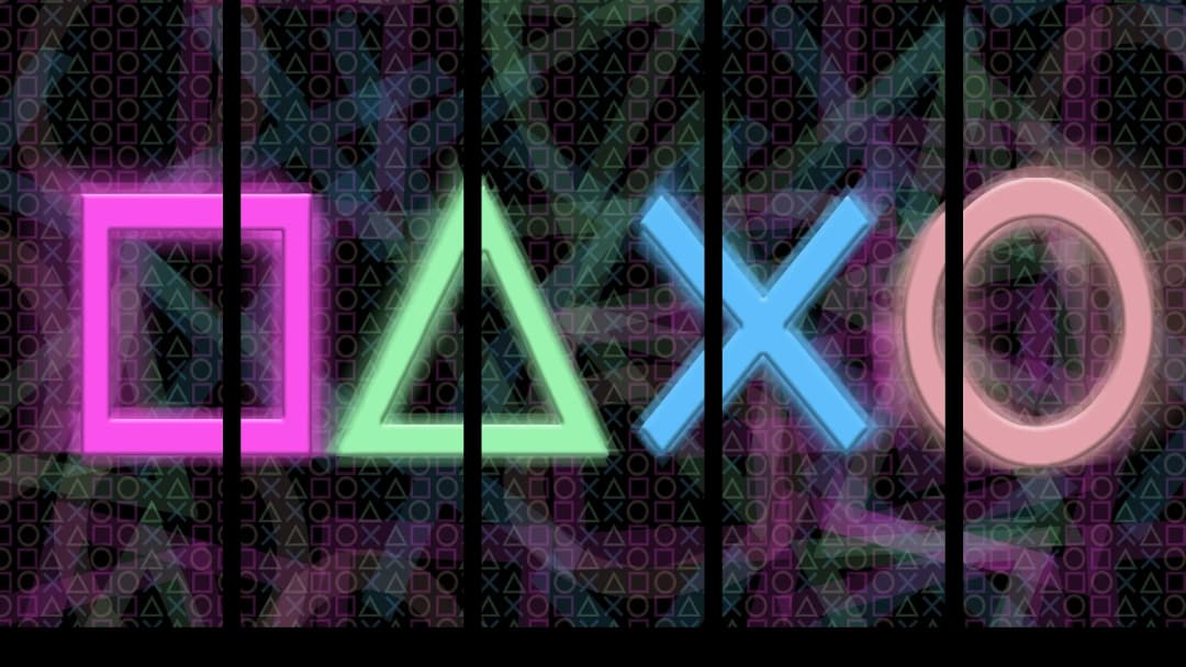 Neon PlayStation Symbols – 5 Panels Straight