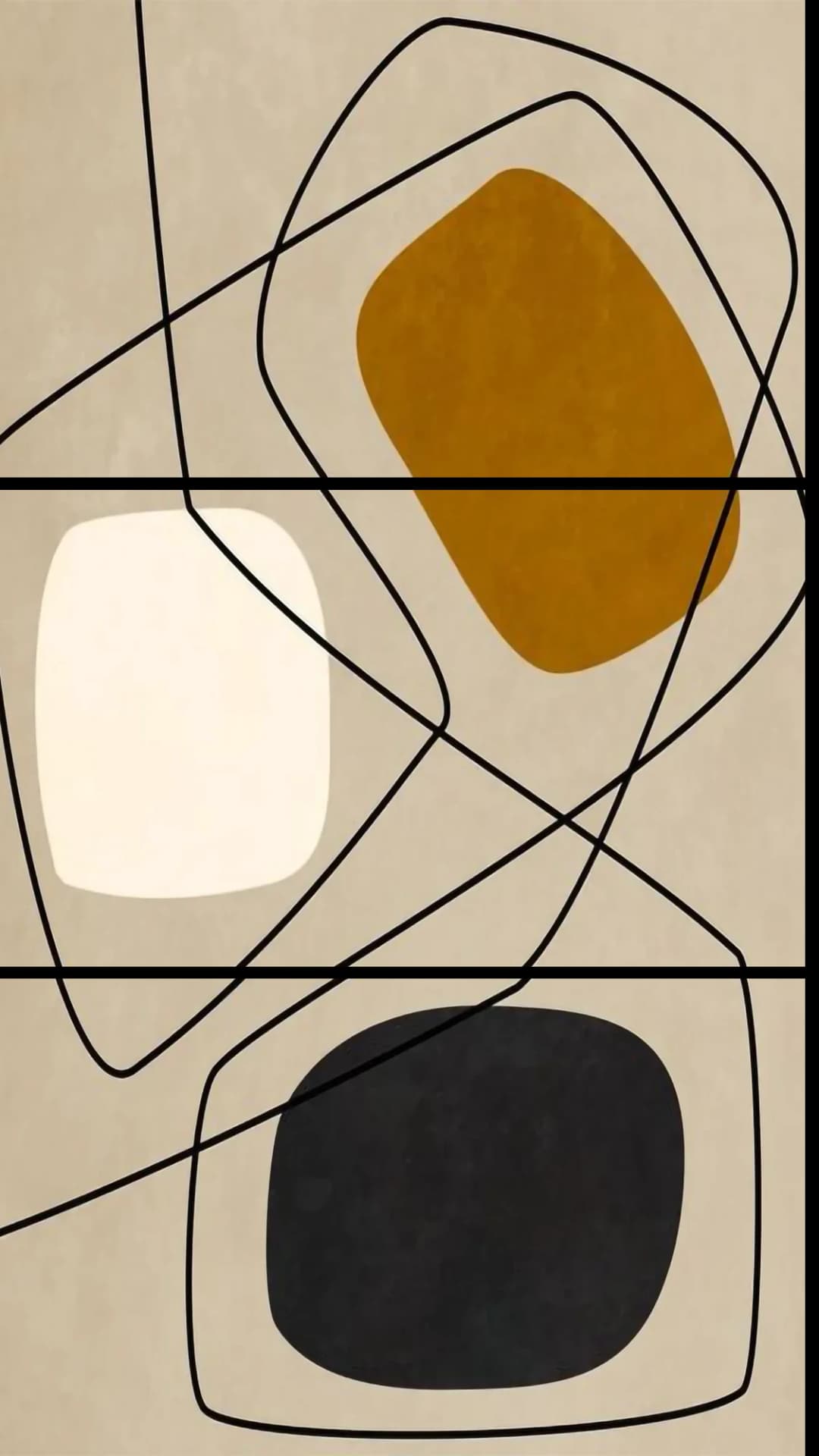 Ochre White Line Shapes – 3 Panels