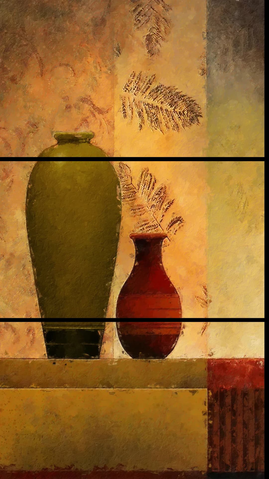 Olive Red Vases – 3 Panels