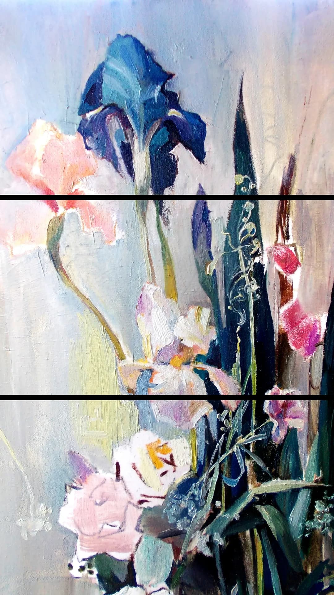 Painted Iris Bouquet – 3 Panels