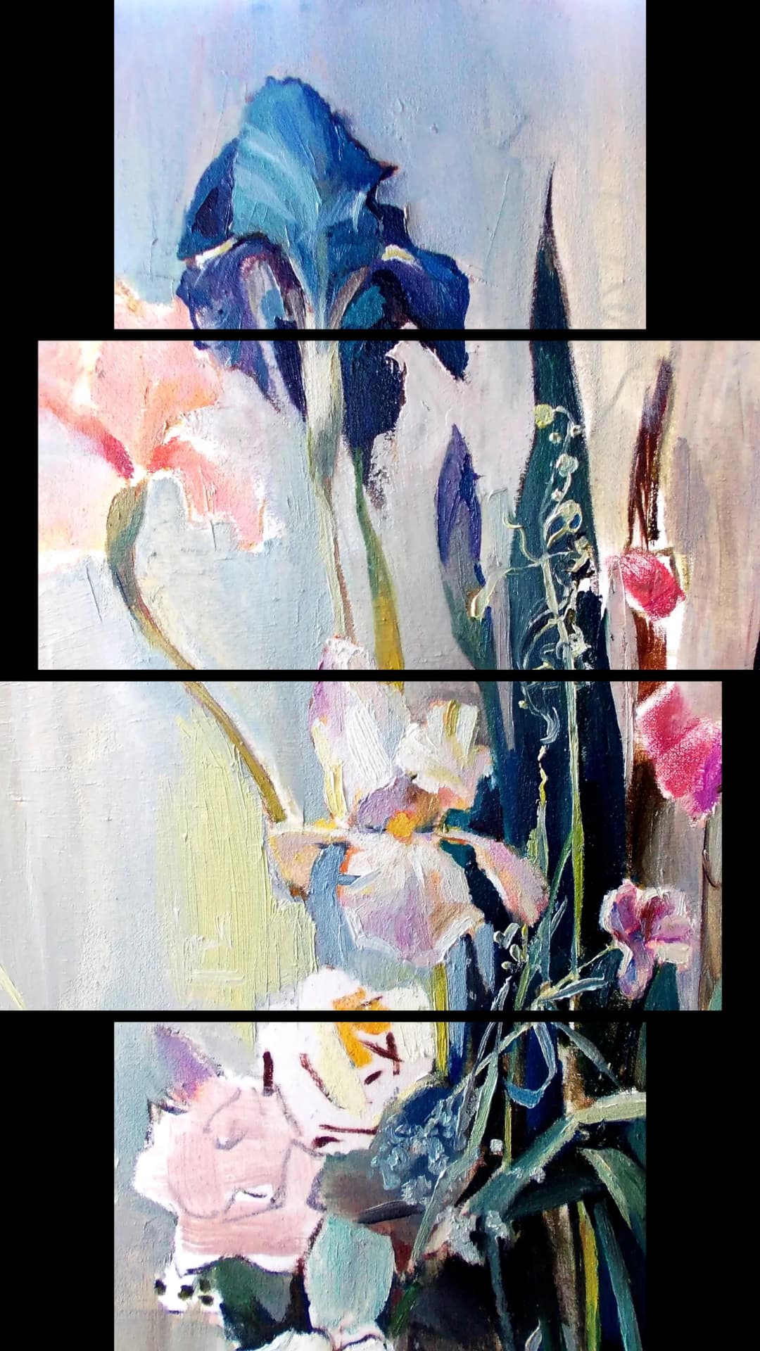 Painted Iris Bouquet – 4 Panels