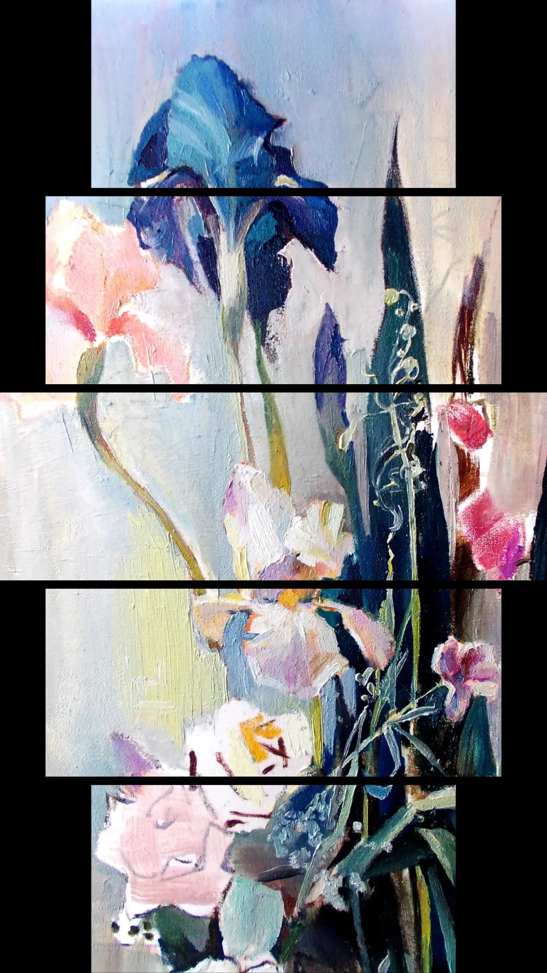Painted Iris Bouquet – 5 Panels Hierarchy