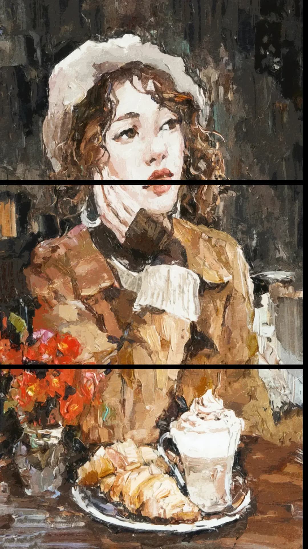 Parisian Girl with Latte – 3 Panels