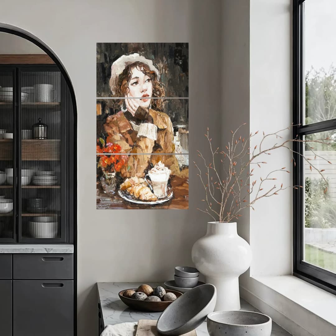 Parisian Girl with Latte – 3 Panels