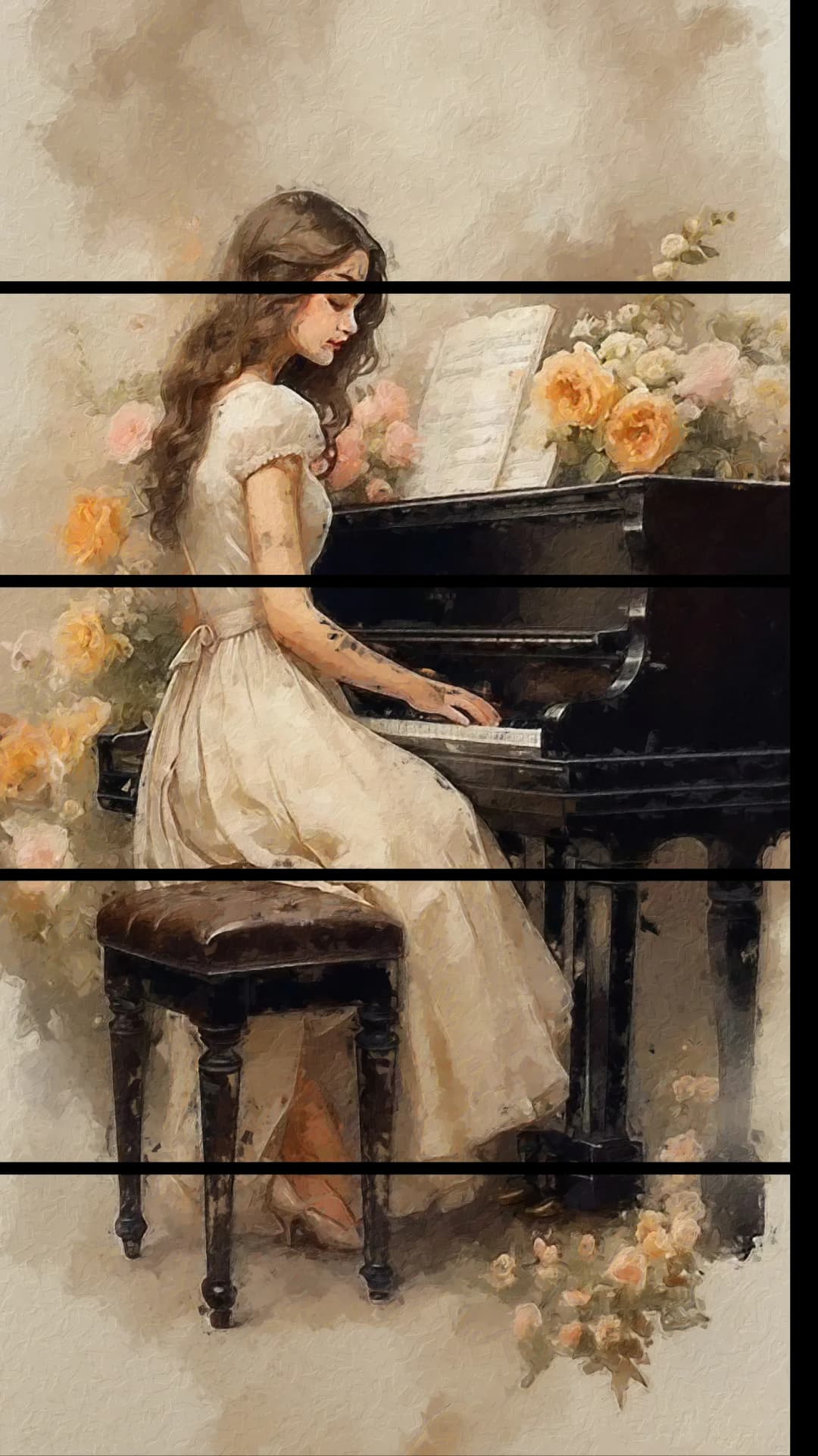 Pianist Roses Garden – 5 Panels Straight
