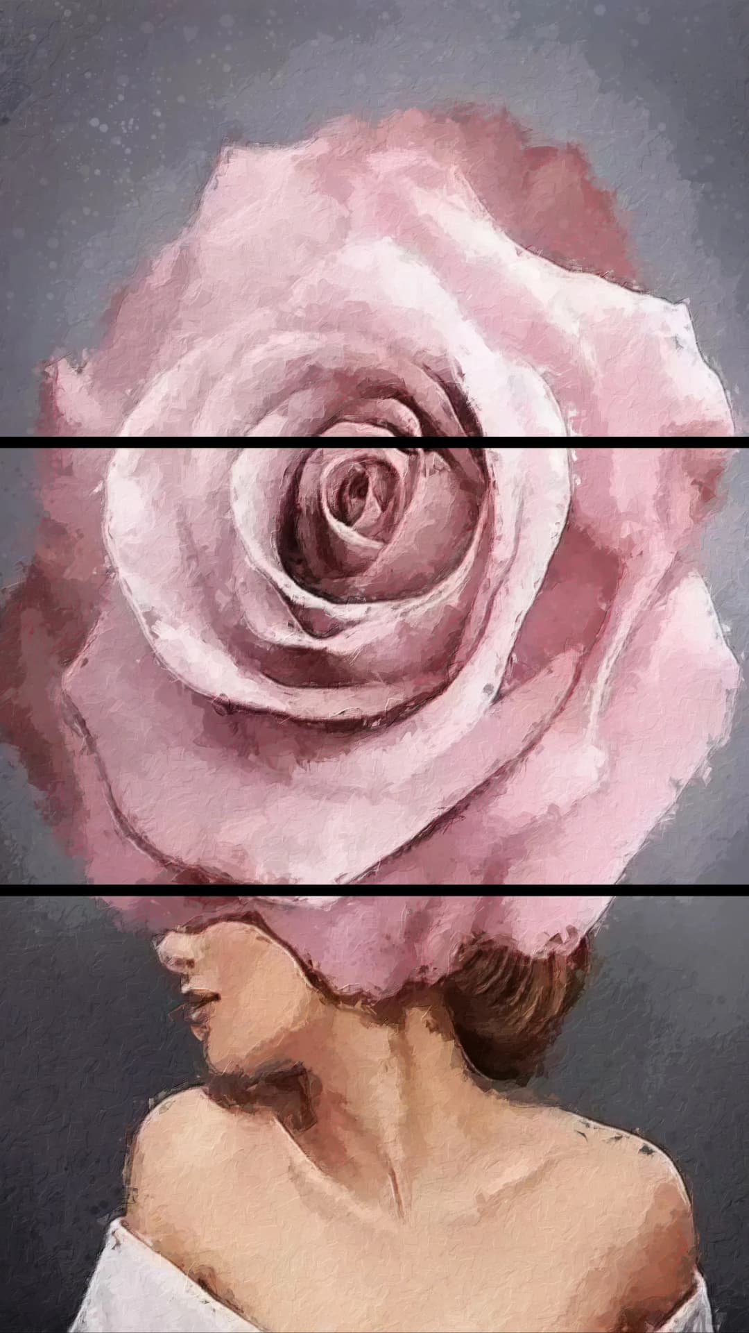 Pink Rose Head – 3 Panels