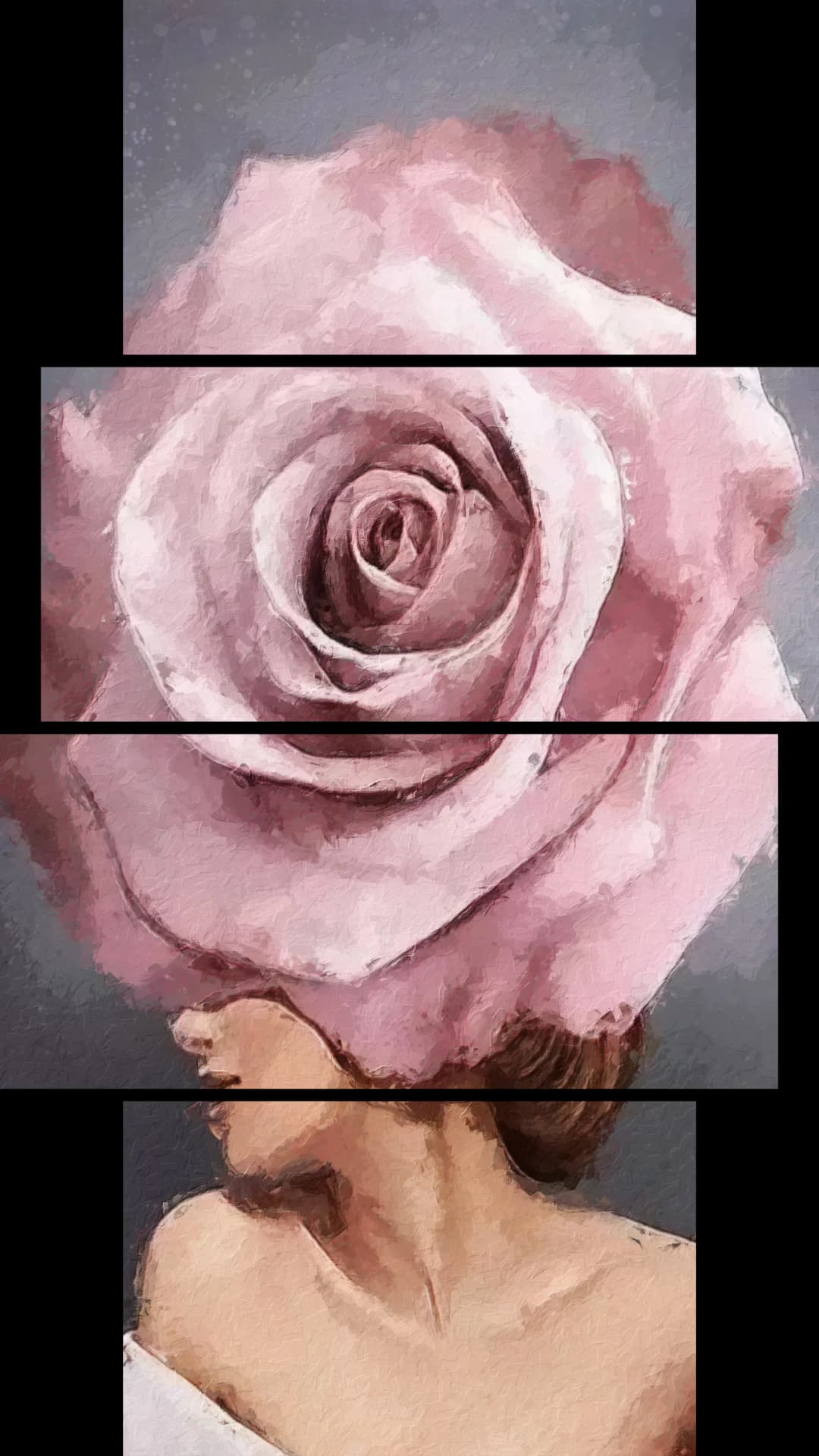 Pink Rose Head – 4 Panels