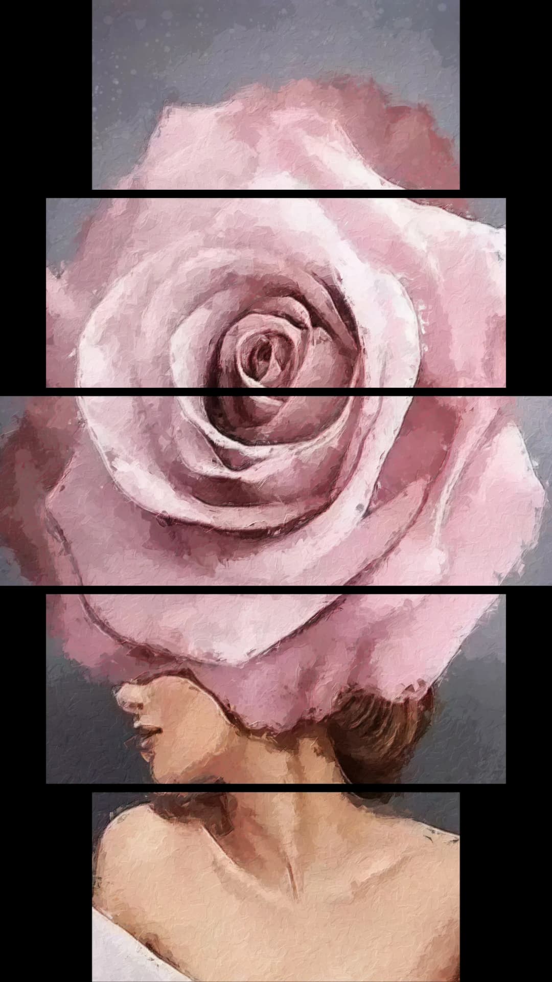 Pink Rose Head – 5 Panels Hierarchy