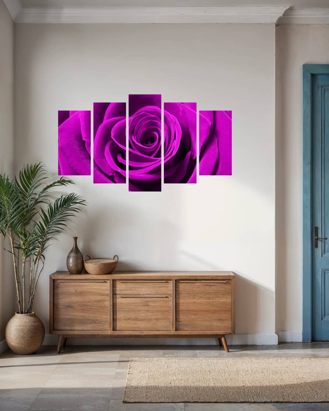 Pink Rose Macro – 5 Panels Hierarchy