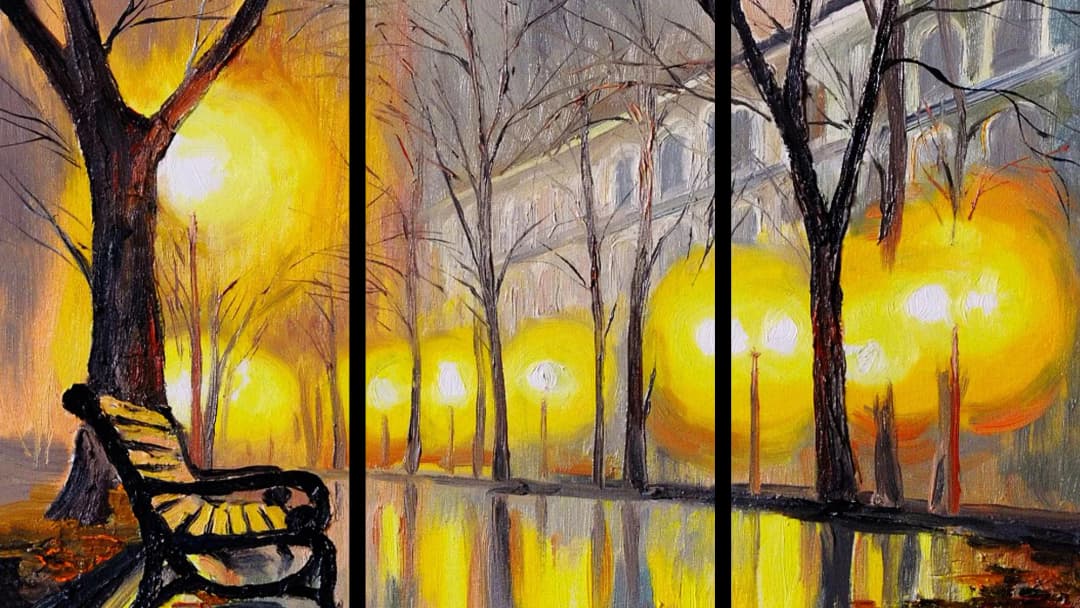Rainy Night Park – 3 Panels