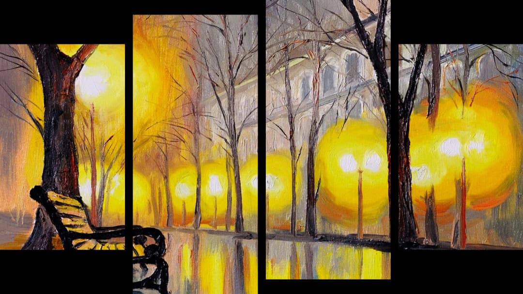 Rainy Night Park – 4 Panels