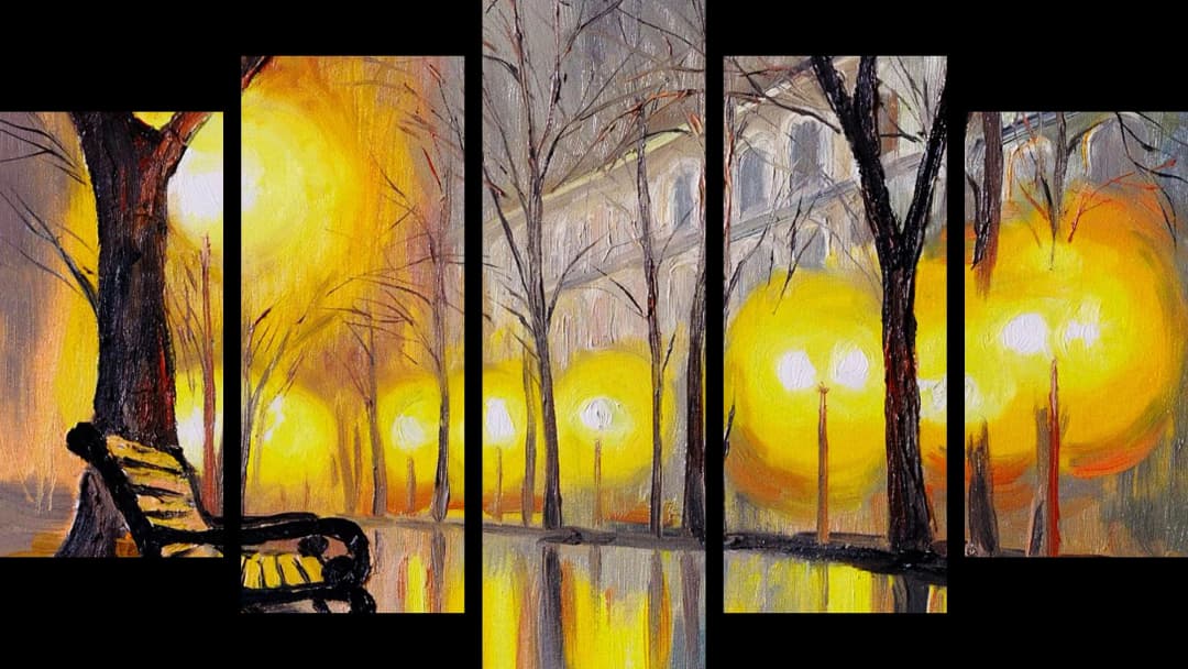 Rainy Night Park – 5 Panels Hierarchy